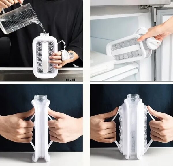 Портативная силиконовая форма для льда бутылка складная 2 в 1 ICE CUBE TRAY на 17 шариков