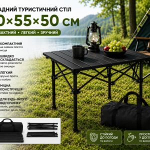 Складной туристический стол 50×55×50 см черный Компактный кемпинговый стол для пикника, рыбалки, пляжа и отдыха на природе