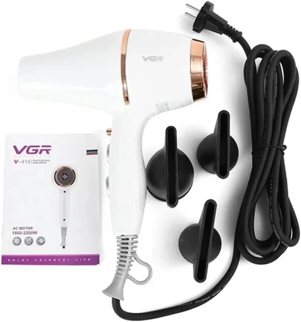 Профессиональный фен для волос VGR V-414 с ионизацией и насадками (2200 Вт)