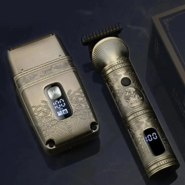 Машинка для стрижки волос и бороды с 4 насадками, с USB, VGR V-649, Золотистый / Набор шейвер и триммер для стрижки