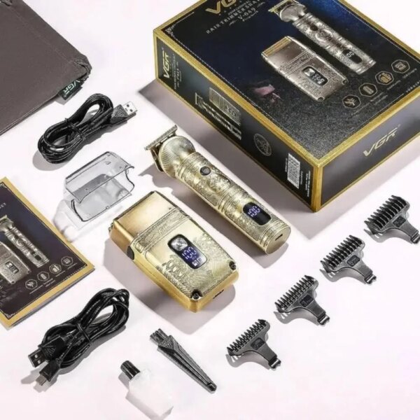 Машинка для стрижки волос и бороды с 4 насадками, с USB, VGR V-649, Золотистый / Набор шейвер и триммер для стрижки