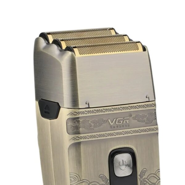 Электробритва шейвер VGR V-335 от USB, с LED дисплеем, Золотистый / Профессиональная бритва с тремя ножевыми блоками