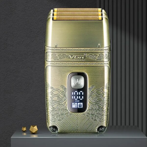 Электробритва шейвер VGR V-335 от USB, с LED дисплеем, Золотистый / Профессиональная бритва с тремя ножевыми блоками