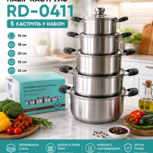 Набор кастрюль (размеры 16/18/20/22/24см) RD-0411