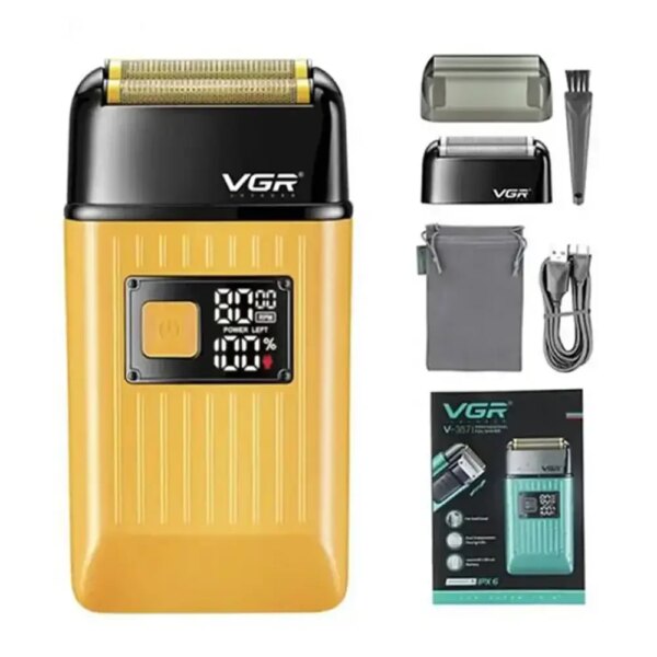 Электробритва шейвер VGR V-357 с USB и LED дисплеем, Желтая / Аккумуляторная беспроводная мужская бритва