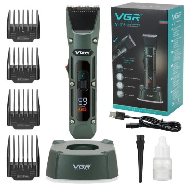Аккумуляторная машинка для стрижки с 4 насадками, VGR V-696, Зеленый / Беспроводной мужской триммер для стрижки