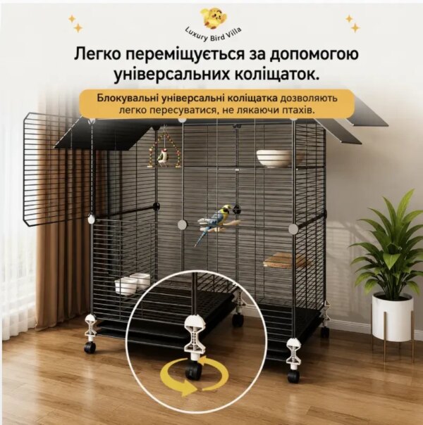 Большая металлическая клетка для птиц 74×37×152 см на колесах с крышей + игрушки / Клетка для попугая канарейки / Вольер для птиц