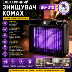 Электрический отпугиватель насекомых Mosquito Killing Lamp BG-010 /УФ-лампа от комаров 360° USB / Настенный уничтожитель насекомых