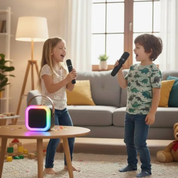 Караоке-система K12 с двумя микрофонами, Bluetooth, черная