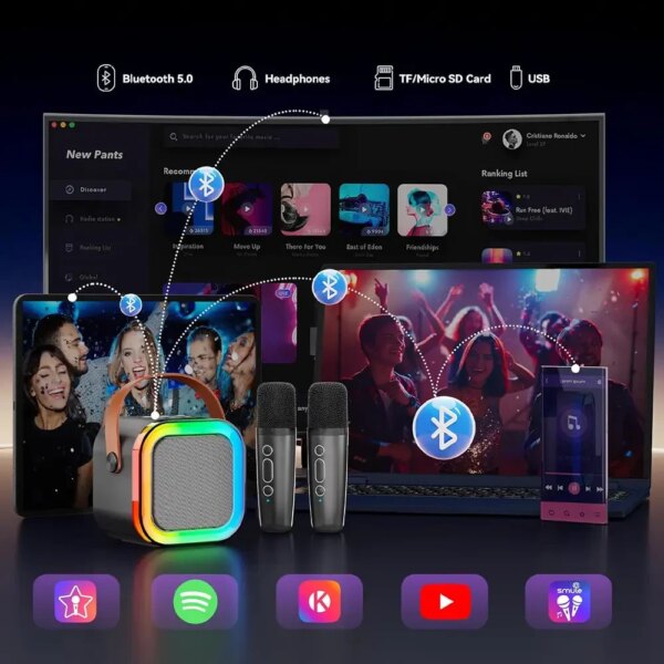 Караоке-система K12 с двумя микрофонами, Bluetooth, черная