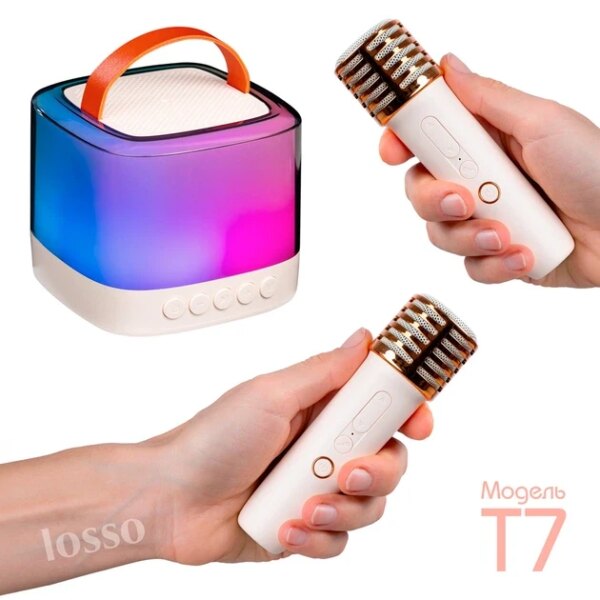 Караоке микрофон с колонкой LOSSO T7 Double беспроводной белый