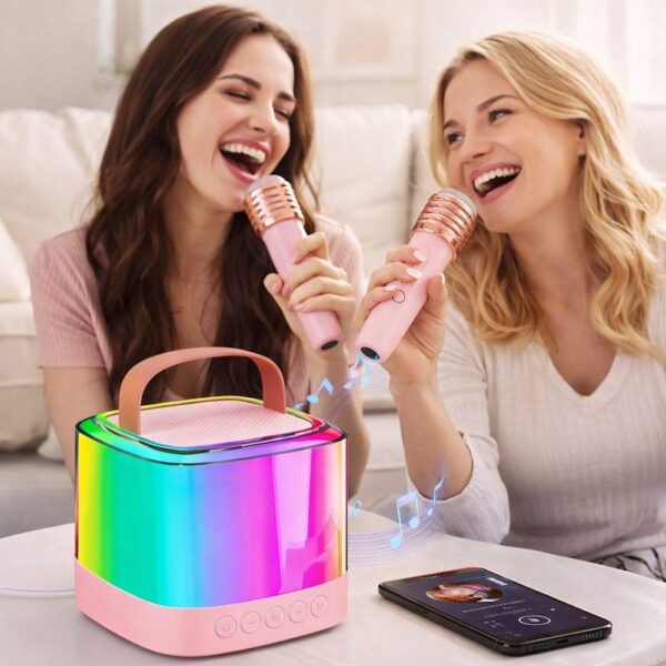 Портативная колонка-караоке + 2 микрофона, Bluetooth, USB, TF, AUX, T7, Розовый / Беспроводная колонка / Блютуз колонка