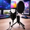 Конденсаторный микрофон с поп-фильтром и RGB подсветкой, от USB, Черный / Игровой микрофон для ПК / Микрофон для подкастов