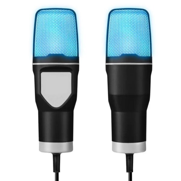 Конденсаторный микрофон с поп-фильтром и RGB подсветкой, от USB, Черный / Игровой микрофон для ПК / Микрофон для подкастов