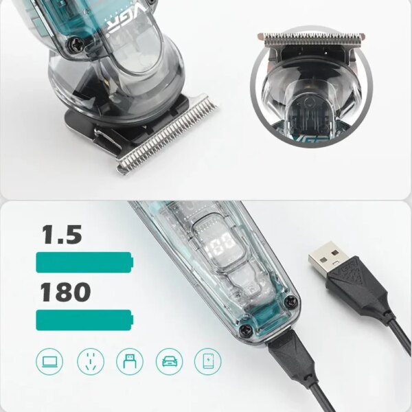 Беспроводная машинка для стрижки + 5 насадок, с USB, VGR V949, Синяя / Мужской триммер / Триммер для стрижки волос