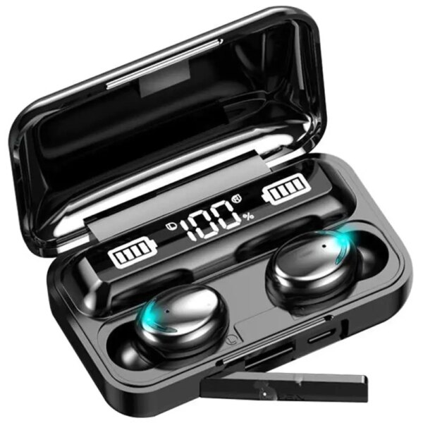 Наушники беспроводные F9 с Bluetooth и зарядным кейсом, Черные / Наушники вакуумные с дисплеем