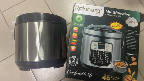 УЦЕНКА! Мультиварка Rainberg RB-6209 Металлик + сітка для фритюру 1000 Вт с 45 программами на 6 л (Вмятина, Плохая упаковка 3288)