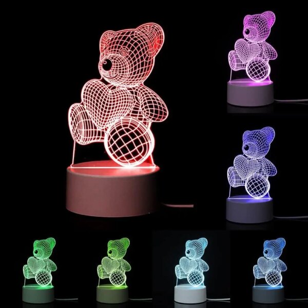 УЦЕНКА! 3D ночник Мишка с сердцем + пульт, от USB / Акриловый светильник / Лампа-ночник (Плохая упаковка 3280)