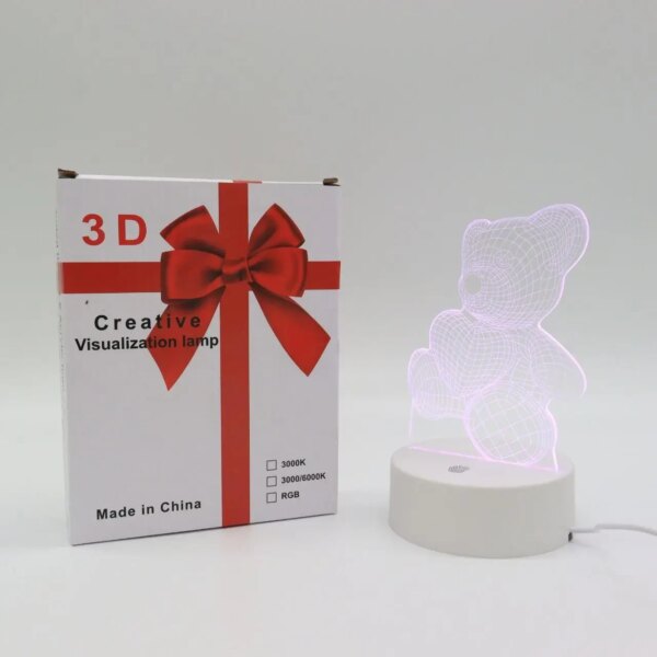 УЦЕНКА! 3D ночник Мишка с сердцем + пульт, от USB / Акриловый светильник / Лампа-ночник (Плохая упаковка 3280)