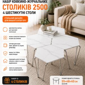 Набор кофейно-журнальных столиков (2500) / Интерьерные шестиугольные столы (4 шт) Серый Мрамор