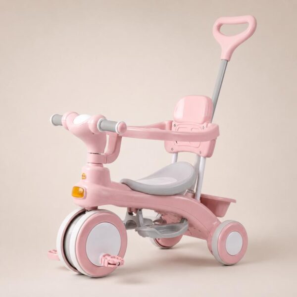 Розовый Трехколесный велосипед Baby Carriage 588 / Велосипед с родительской ручкой и корзиной / Велосипед-коляска