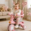 Розовый Трехколесный велосипед Baby Carriage 588 / Велосипед с родительской ручкой и корзиной / Велосипед-коляска
