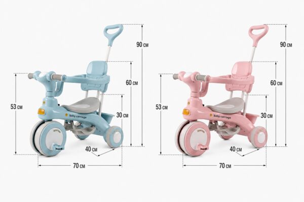 Розовый Трехколесный велосипед Baby Carriage 588 / Велосипед с родительской ручкой и корзиной / Велосипед-коляска