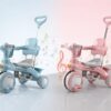 Голубой Трехколесный велосипед Baby Carriage 588 / Велосипед с родительской ручкой и корзиной / Велосипед-коляска