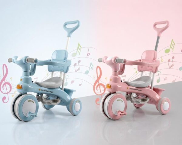 Голубой Трехколесный велосипед Baby Carriage 588 / Велосипед с родительской ручкой и корзиной / Велосипед-коляска