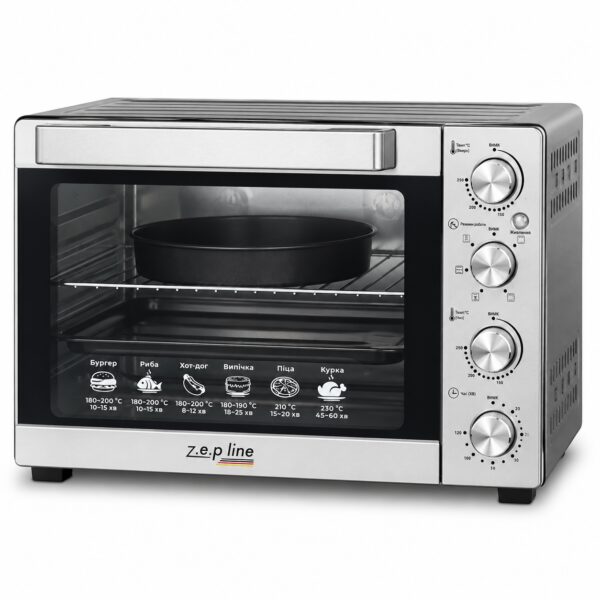 Электрическая духовка Zepline ZP-00369 60 л, 2200 Вт, с конвекцией и грилем, настольная электропечь из нержавеющей стали