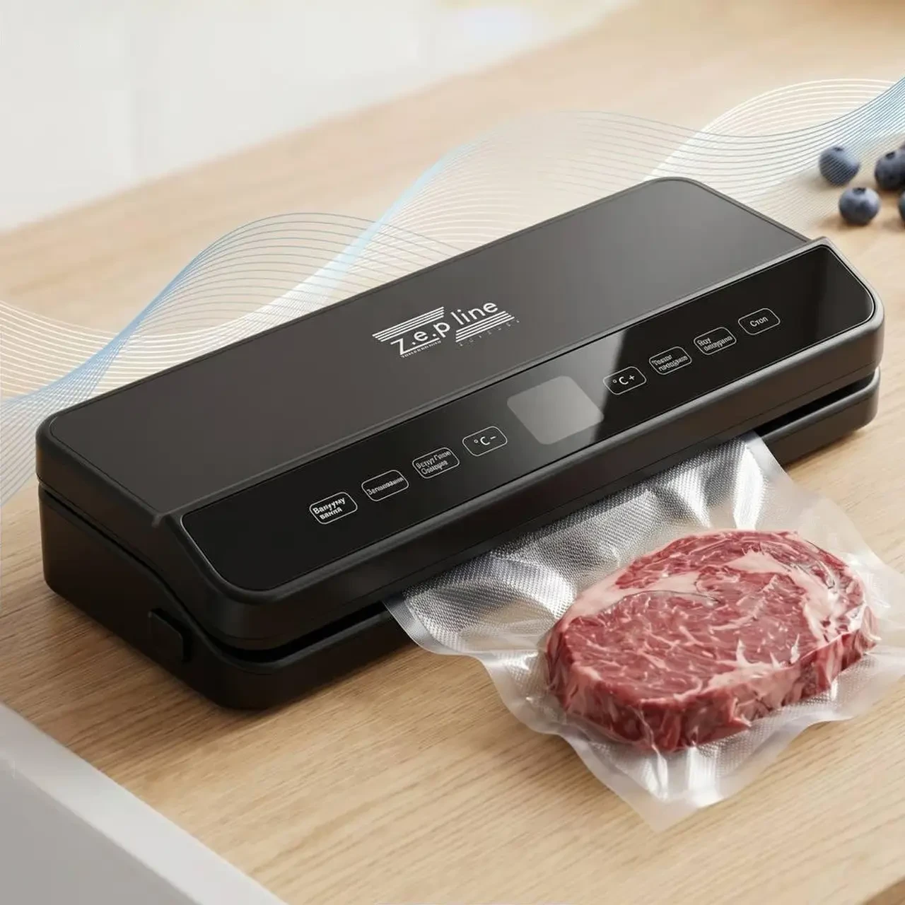 Вакуумний пакувальник для продуктів 200Вт з LED-підсвіткою та рулоном пакетів, Zepline ZP-00373 / Кухонний вакууматор для м'яса