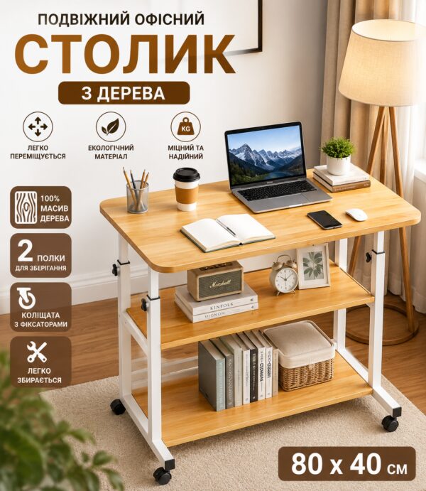Столик (JDL-C-004) (Светлое дерево) (80x40) (2 полки)