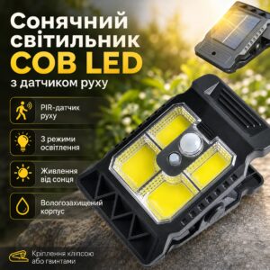 Фонарь-прищепка SSP-07/TS-21A-B / Светильник на солнечной панели, аккуммулятор, датчик движения / Водонепроницаемый светодиодный