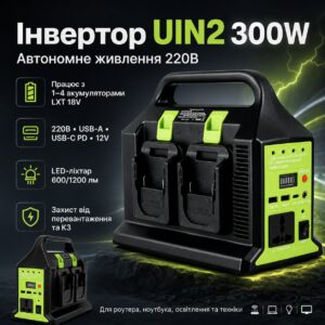 Преобразователь напряжения (UIN2) 300W с 12V на 220V / Инвертор питания с выходом 220В для аккумуляторов LXT USB, Type-C, 12В, LED