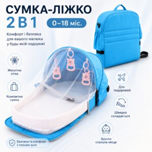 Переносная сумка-люлька Rudik для младенца с сеткой от насекомых, матрасиком и игрушками, синяя