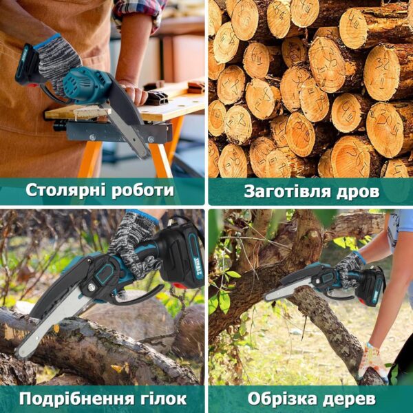 Аккумуляторная мини пила с 2 аккумулятора 24В 5Ah шина 150 мм зеленый