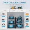 Металлический, регулируемый органайзер - подставка для крышек, кастрюль, кухонных досок и сковородок, черный