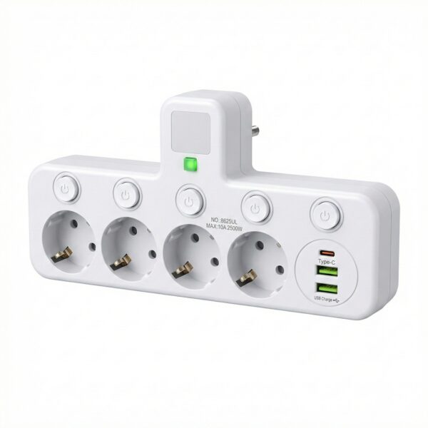 Сетевой адаптер 8625UL с ночником, 4 розетки + USB + Type-C (17559/MG) Белый