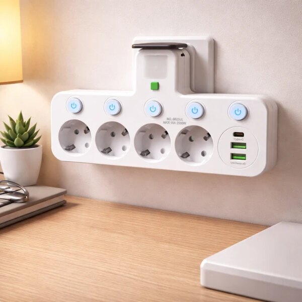 Сетевой адаптер 8625UL с ночником, 4 розетки + USB + Type-C (17559/MG) Белый