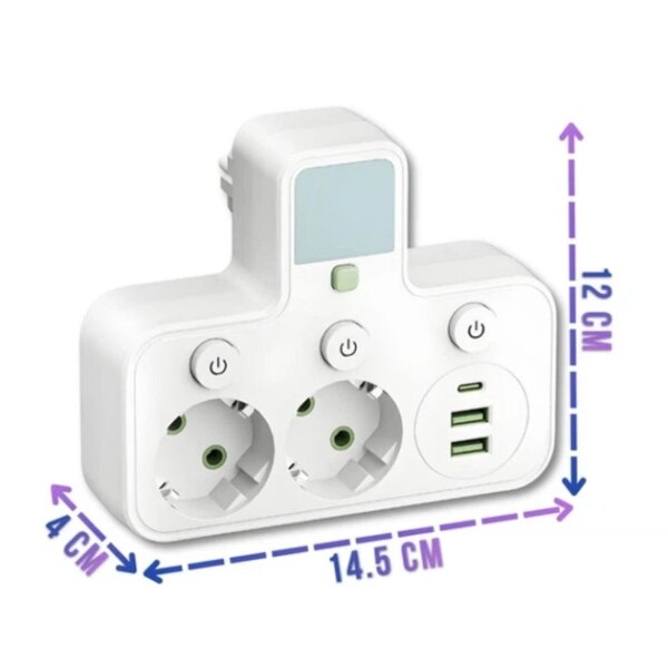 Розетка Адаптер  Удлинитель 2 входа БЕЛЫЙ 8623UL 2USB+1PD AND WL-1