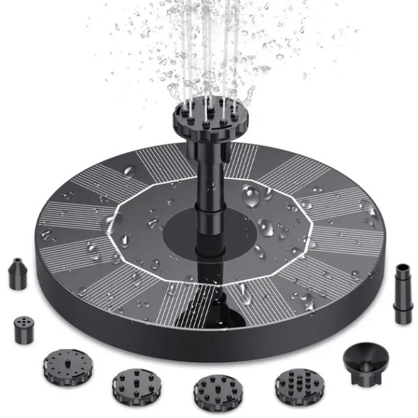 Плавающий садовый фонтан с солнечной панелью и различными насадками Solar Fountain Черный