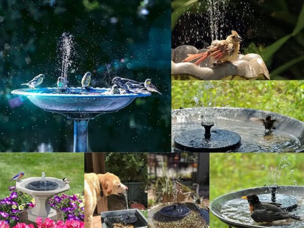Плавающий садовый фонтан с солнечной панелью и различными насадками Solar Fountain Черный