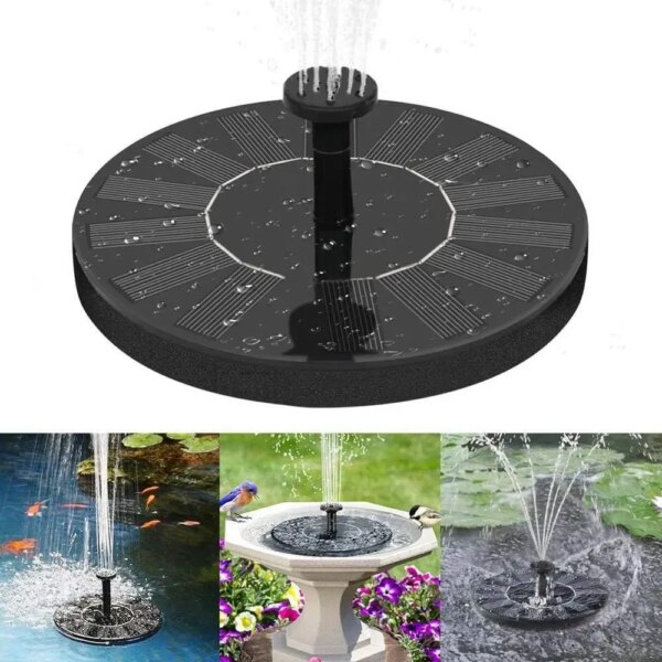 Плавающий садовый фонтан с солнечной панелью и различными насадками Solar Fountain Черный
