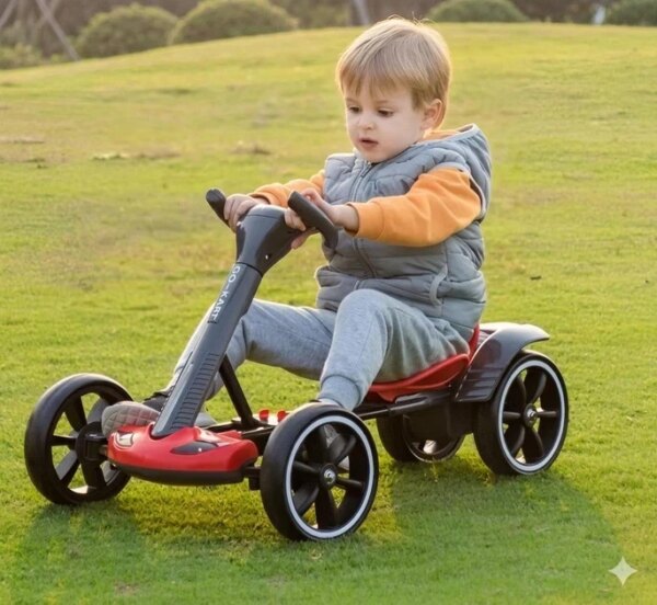 Детский складной электромобиль Go-Kart с аккумулятором и пультом электрокар Красный