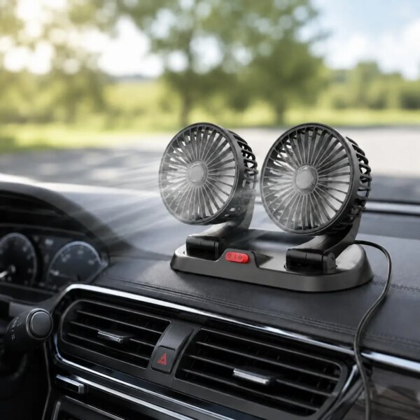 Автомобильный двойной вентилятор Vehicle Fan X666 от прикуривателя с двумя поворотными головками