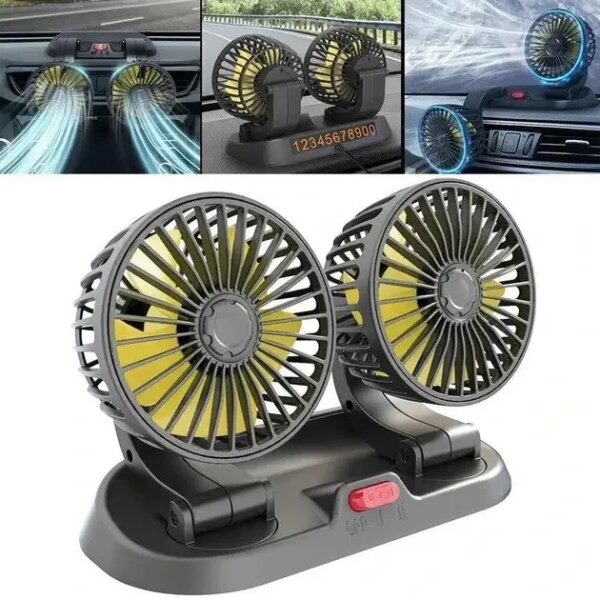 Автомобильный двойной вентилятор Vehicle Fan X666 от прикуривателя с двумя поворотными головками