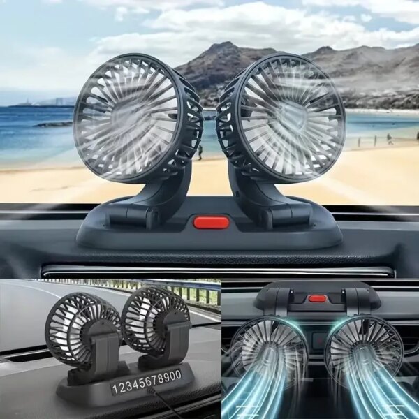 Автомобильный двойной вентилятор Vehicle Fan X666 от прикуривателя с двумя поворотными головками