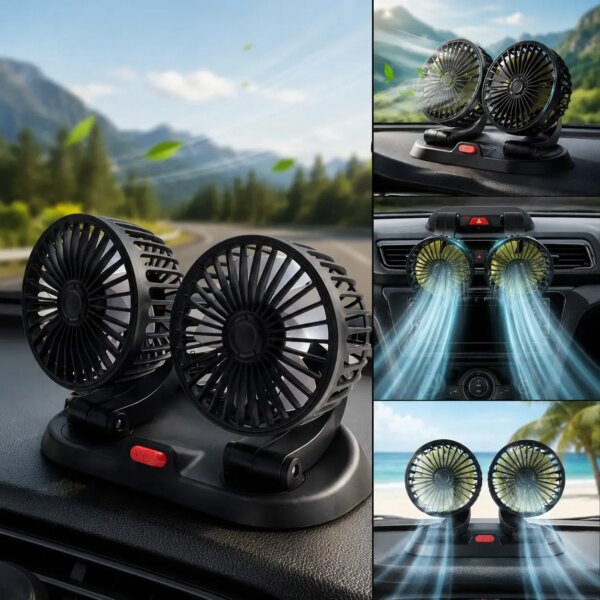 Автомобильный двойной вентилятор Vehicle Fan X666 от прикуривателя с двумя поворотными головками