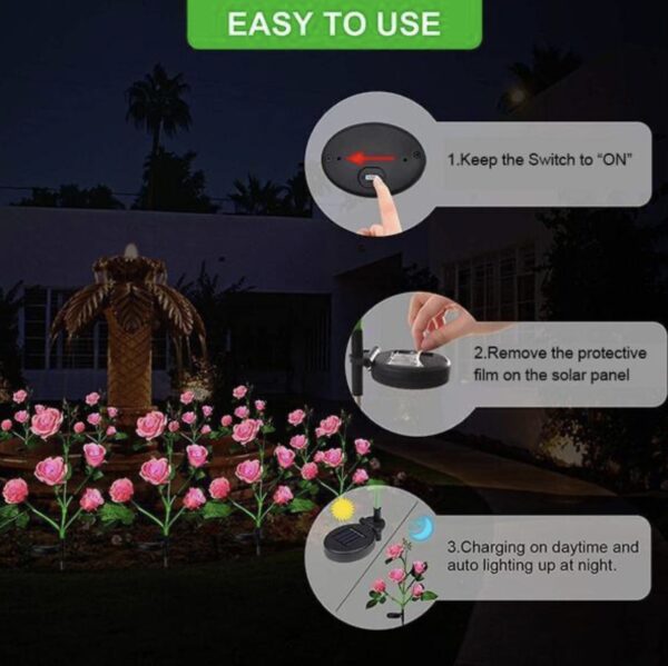 Садовый светильник 2шт «Розовая Роза» на солнечной батарее с LED подсветкой