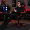 Игровое кресло с подставкой для ног + 2 подушки / Геймерское кресло HELE 26X-11 черно-красное